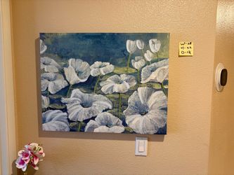 Textured Blue & White Floral Canvas Wall Art