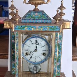 Antique Clousonne And Brass Mantel Clock