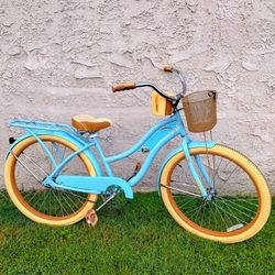 Women's Light Blue Huffy Nel Lusso 26" Beach Cruiser Bike Bicicleta Basket 