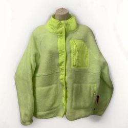 ✨New With Tags ✨ Women Large Sherpa Fleece Jacket Fluorescent Yellow Green Puma Snap Buttons