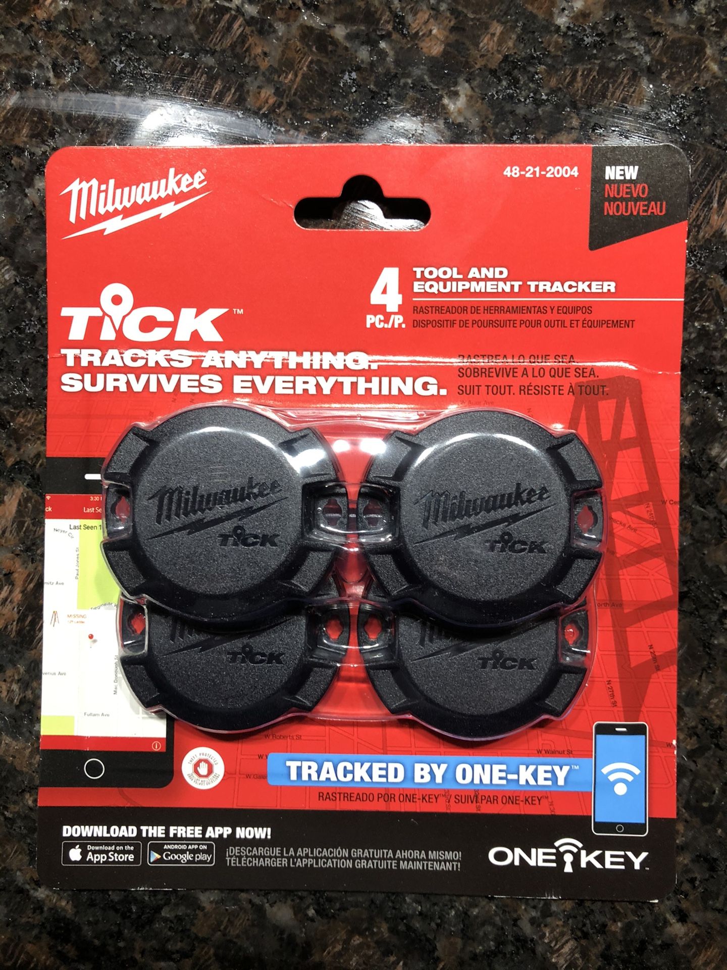 Brand new set of 4 Milwaukee ticks tracking system for packout boxes and saws ladders lawnmowers snowblowers etc..