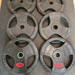 Spare 45lb and 44lb Rubber Coated Olympic Weight Plates