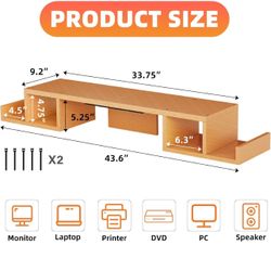 : Dual Monitor Riser, Divider Storage Wood. Stand For Monitor, TV