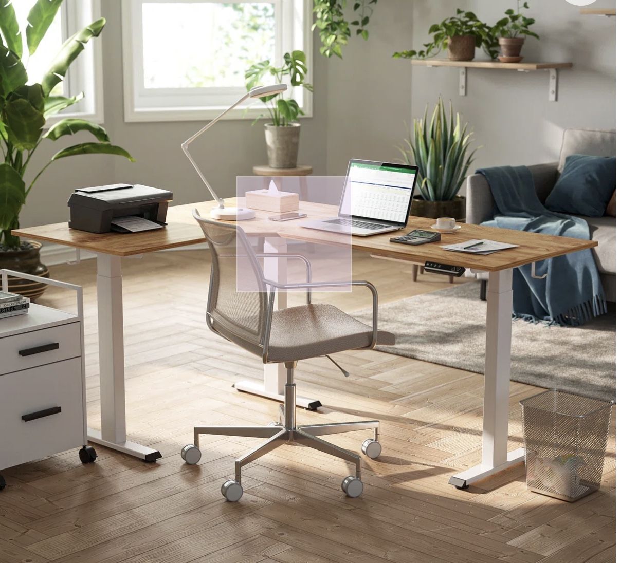 Christeena Height Adjustable Standing L Shaped Desk - Natural/White