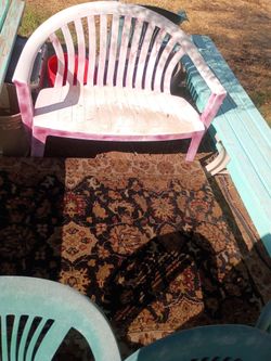 Red plastic bench