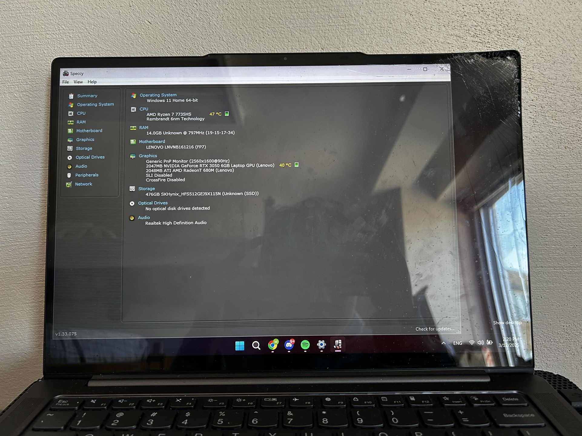Lenovo Slim Pro 7 With Cracked Screen Corner