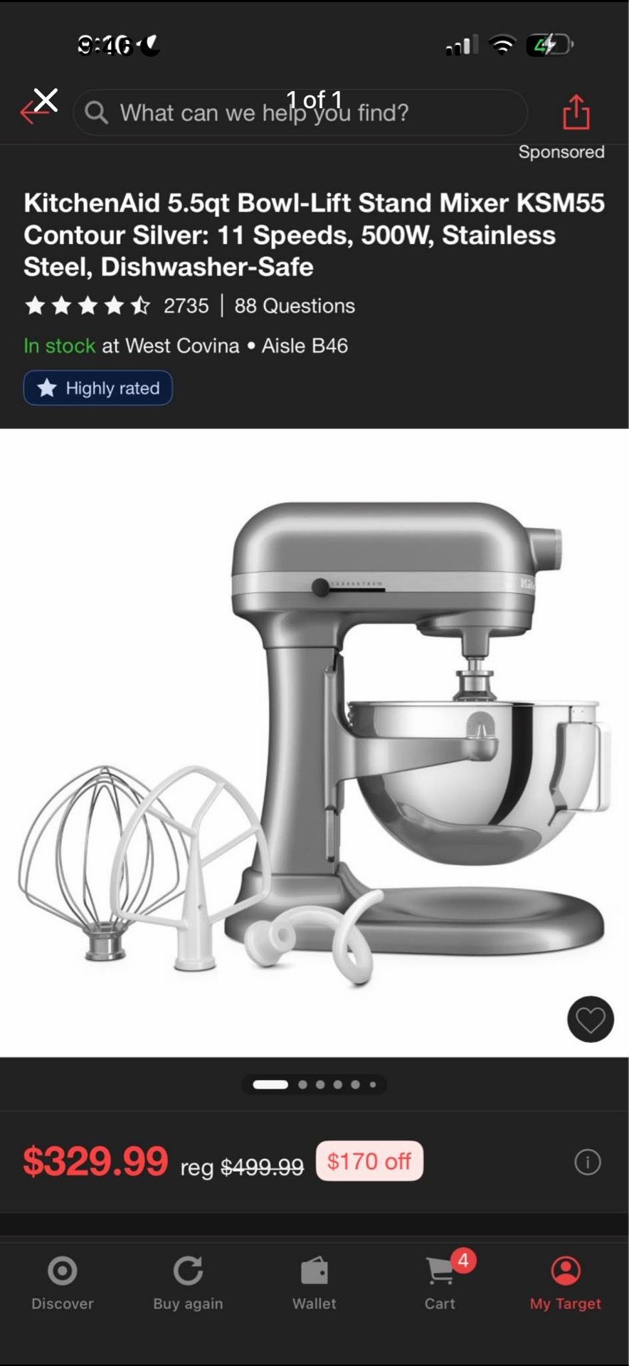 Kitchen Aid 5.5 qt Stand Mixer