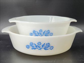 Vintage Anchor Hocking Fire King Casserole Blue Cornflower Casserole Dishes