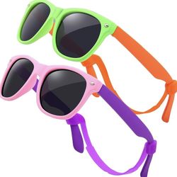 Kids-Sunglasses Polarized UV Protection Baby Sun Glasses Flexible Rubber Glasses Shades with Strap for Boys Girls Age 2-10