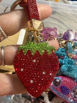 Rhinestone Strawberry Keychain
