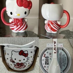 Bundle Deal- Hello Kitty Christmas Candycane Coffee  Mug With Matching Ramen Bowl ♥️