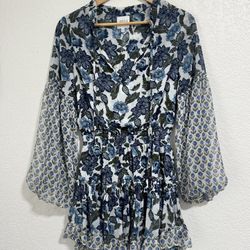 Misa Los Angeles Elisabetta Dress Blue / Green Floral Size Small