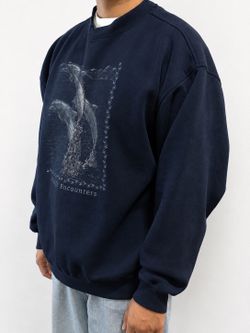 Vintage Navy Blue Dolphin Wildlife Crewneck