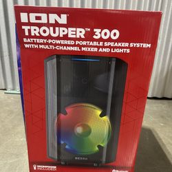 ION Trouper 300  Battery Powered Portable Speaker System with Multi-Channel Mixer and Lights