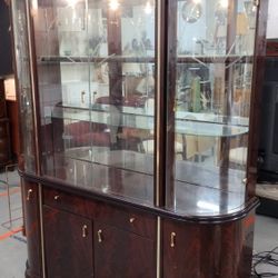 Beautiful Large Bowed Glass Front 2 Piece China Cabinet with Glass Shelves For Sale 🍽️

