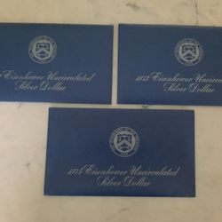 Eisenhower 1972-S,  1973-S,  1974-S Unciculated 40% Silver Dollars Set