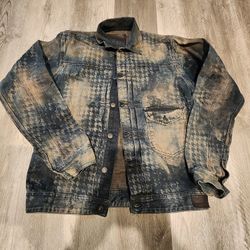 Prps Vintage Distressed Buckle Back Houndstooth Denim Jacket 