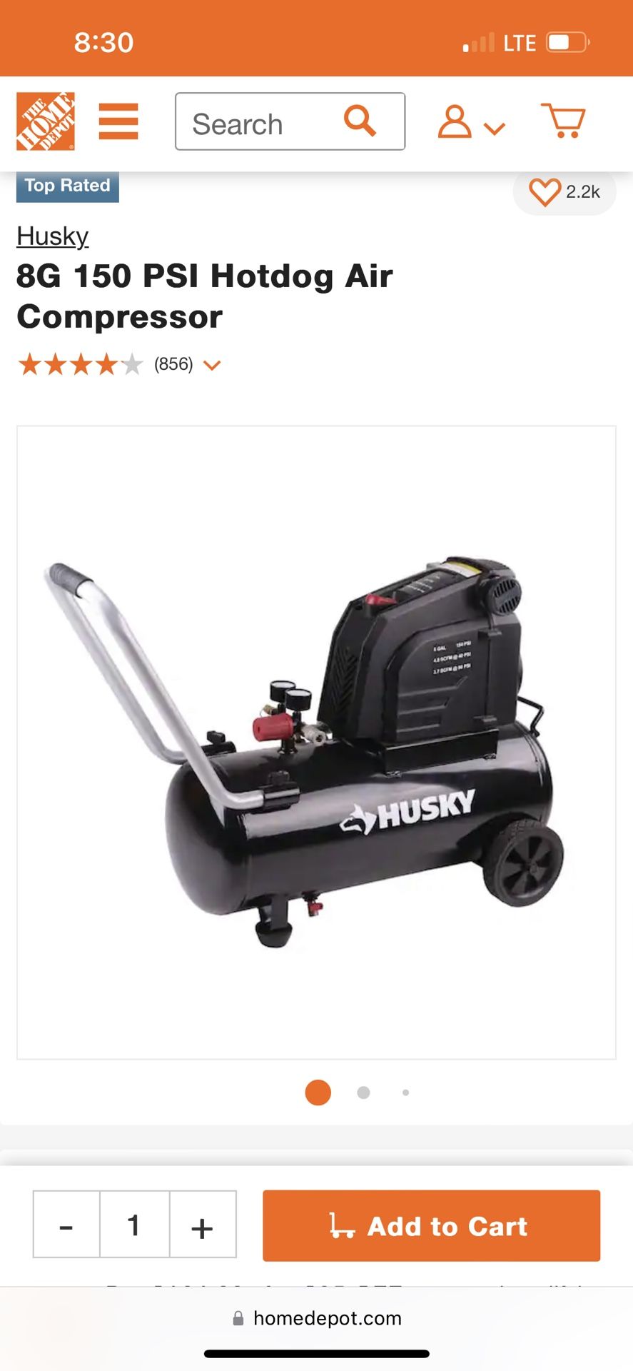 Husky 8G 150 PSI Hotdog Air Compressor