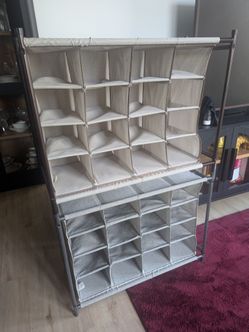 2x 16-Compartment Fabric and Metal Shoe Rack.  $15 each.
