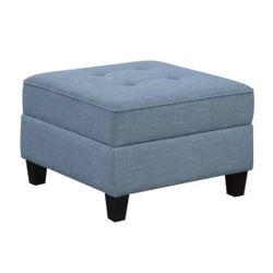 Swallowtail Blue Textured Fabric Square Storage Ottoman