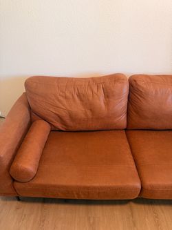 Cognac  Sofa with Bolster Pillow