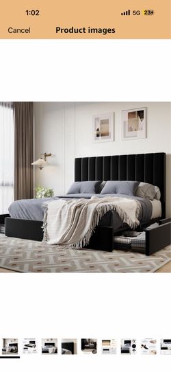 Queen size Bedframe with four drawers lightly used