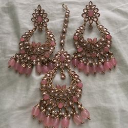 Light Pink Indian Earrings & Headpiece Set