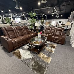 2 Pc Sofa And Loveseat  With Massage Real Leather 