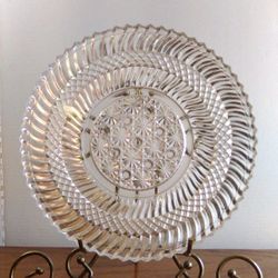 Vintage Clear Glass Round Saw Tooth Serving Platter