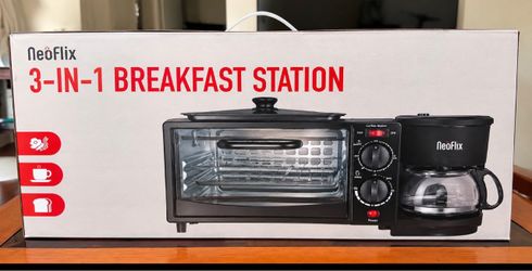 Brand New 3-in-1 Breakfast Station – Coffee Maker, Toaster Oven & Griddle