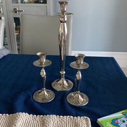 Beautiful 3 Piece Set Silver Tone Candlestick Holders