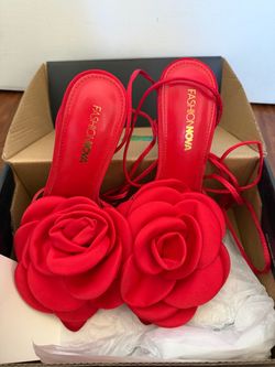 Fashion Nova Red Rose Heeled Sandals