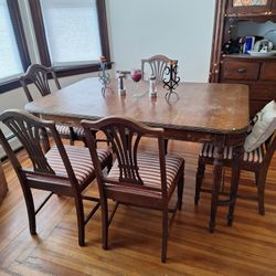 Elegant Antique Wooden And Embroidered Chair And Table Set
