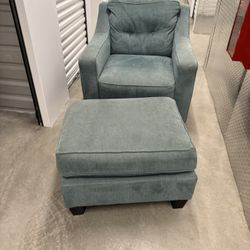 Light Blue/ Grey Chair And Ottoman Set