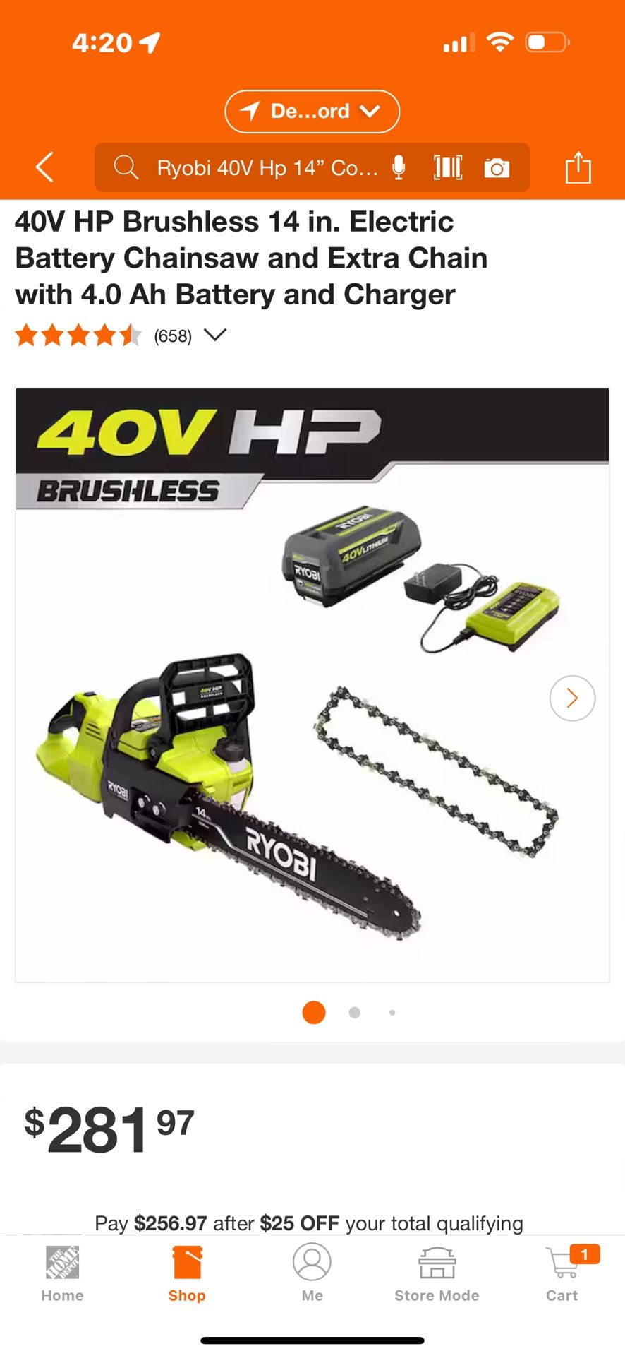 40V HP Brushless 14 in. Electric Battery Chainsaw and Extra Chain with 6.0 Ah Battery and Charger