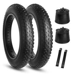 Hycline Fat Bike Tires Set: 20x4.0/26x4.0 Inch Folding Replacement MTB Fat Tires, All-Terrain High-Density Bicycle Tires with Inner Tubes and Tire Lev