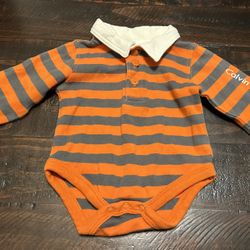 Calvin Klein Jeans Brand Bodysuit Striped 0/3 Months Orange Collared