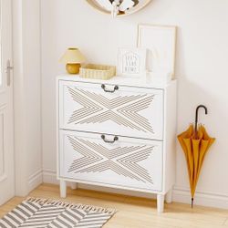 Shoe Storage Cabinet with 2 flip Drawers, Narrow Shoe Cabinet Organizer for Entryway