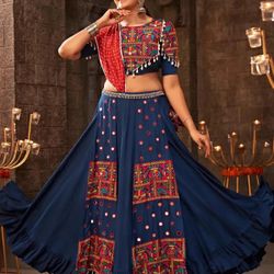 Blue Embroidered Navratri Festival Lehenga Choli