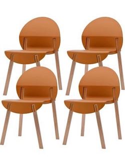Newly Assembled 4 Stackable Plastic Dining Chair Set  Modern Design Dining Chairs