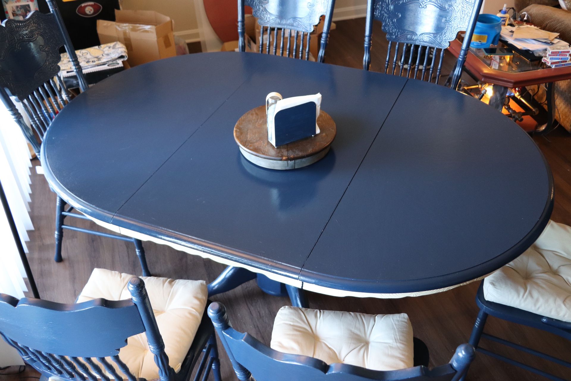 Sedona Shabby Chic Blue Creme 6 Chair 6’ Dining Room Table Set With 2’ Removable Leaf