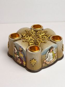 Nativity Christmas Advent Holy Family Candle Holder - Holds 4 Candles - New