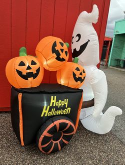 Inflatable 6FT Pumpkin Vendor Ghost Halloween Inflatable Happy Holloween