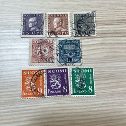Collection of Swedish and Finnish Vintage Postage Stamps Lot of 8 Used
