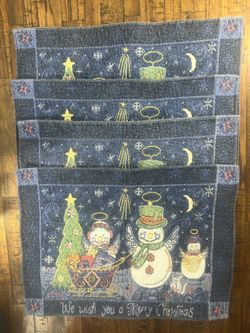 Set of 4 Vintage Tapestry Christmas Placemats Snowman 