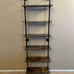 Industrial Pipe Ladder Shelf, 6-Tier Wall Mounted Bookcase with Metal Frame