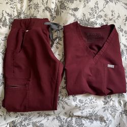 XS Figs Burgundy Scrub Top & Bottom (W)