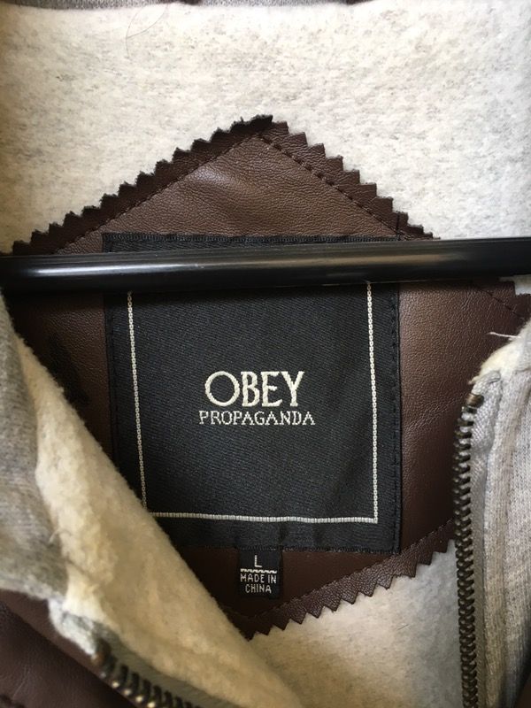 Obey rapture faux shop leather hooded jacket