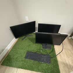 2 Dell monitors 1 LG monitor and keyboard