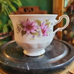 Vintage Queen Anne Fine Bone China England Tea Cup White w Pink flowers